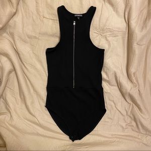 Express black front zip bodysuit